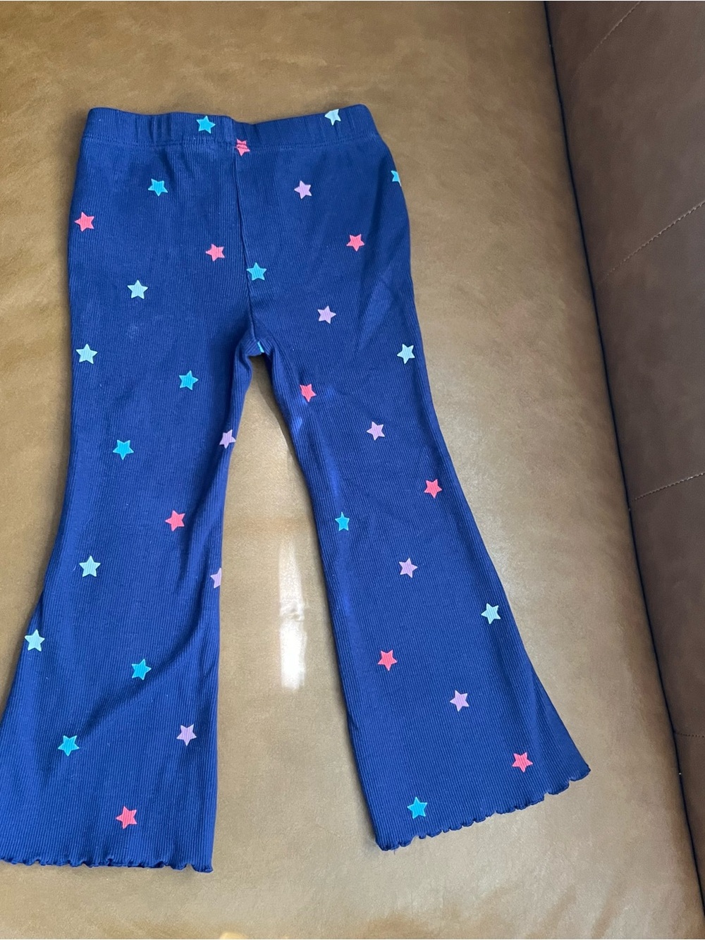 Baby Gap Girls Sz 3Y Blue Ribbed Pull-On Flare Leggings Pants Stars print
